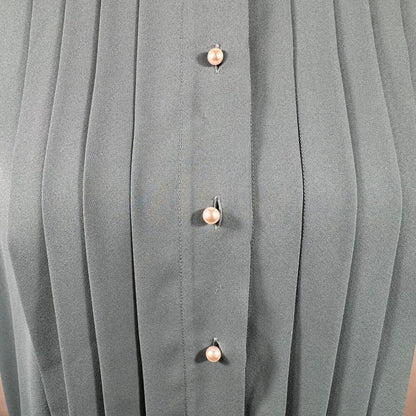 Karl Lagerfeld Blouse Sz M Sheer Green Round Neck Pleated Front Button down
