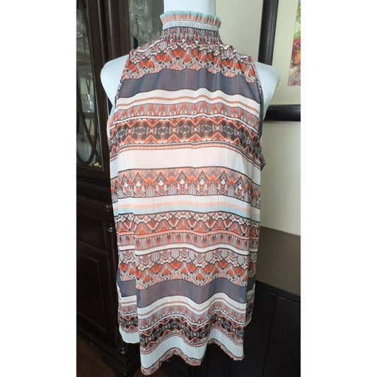 By & By Top Sz XL Sheer Ruffled High Neck Sleeveless Peach Gray Lined