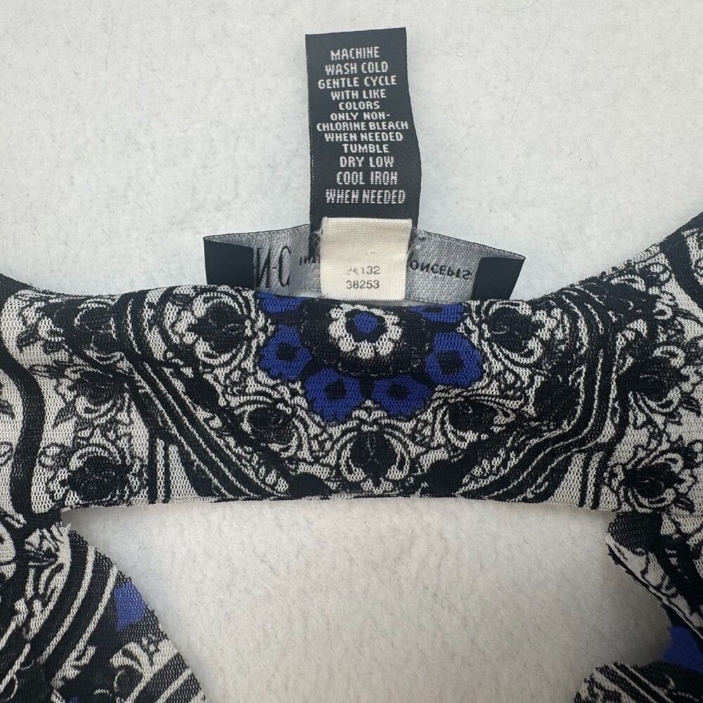 INC Women Top Sz S Blue Black VNeck Sheer Mesh Cutout Tank Top Layered Sleeveles