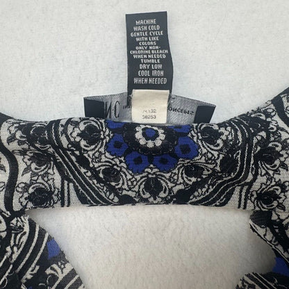 INC Women Top Sz S Blue Black VNeck Sheer Mesh Cutout Tank Top Layered Sleeveles