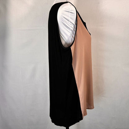 Rendezvous Blouse Sz M Sleeveless Beige Taupe Front Contrast Trim Black