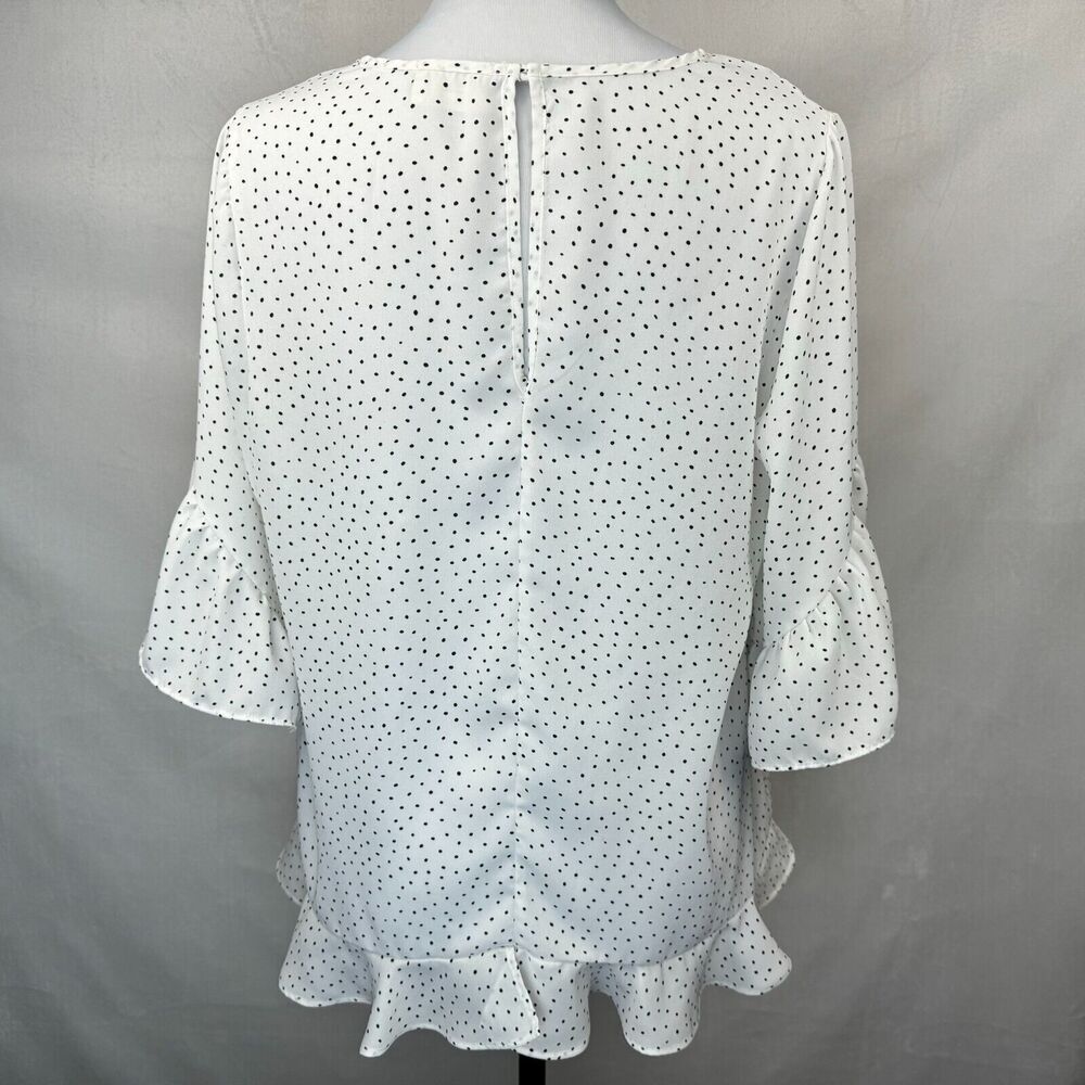 Sienna Sky Sz L Polka Dot Ruffle Hem Blouse Boat Neck 3/4 Flared Sleeve Career