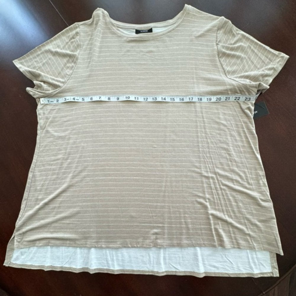 Alfani Women's Size 2X Beige Striped Short Sleeve Scoop Neck Top NWT