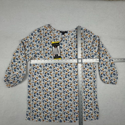 Mario Serrani Women Top Sz S NWT White Floral V-Neck 3/4 Sleeve B2120