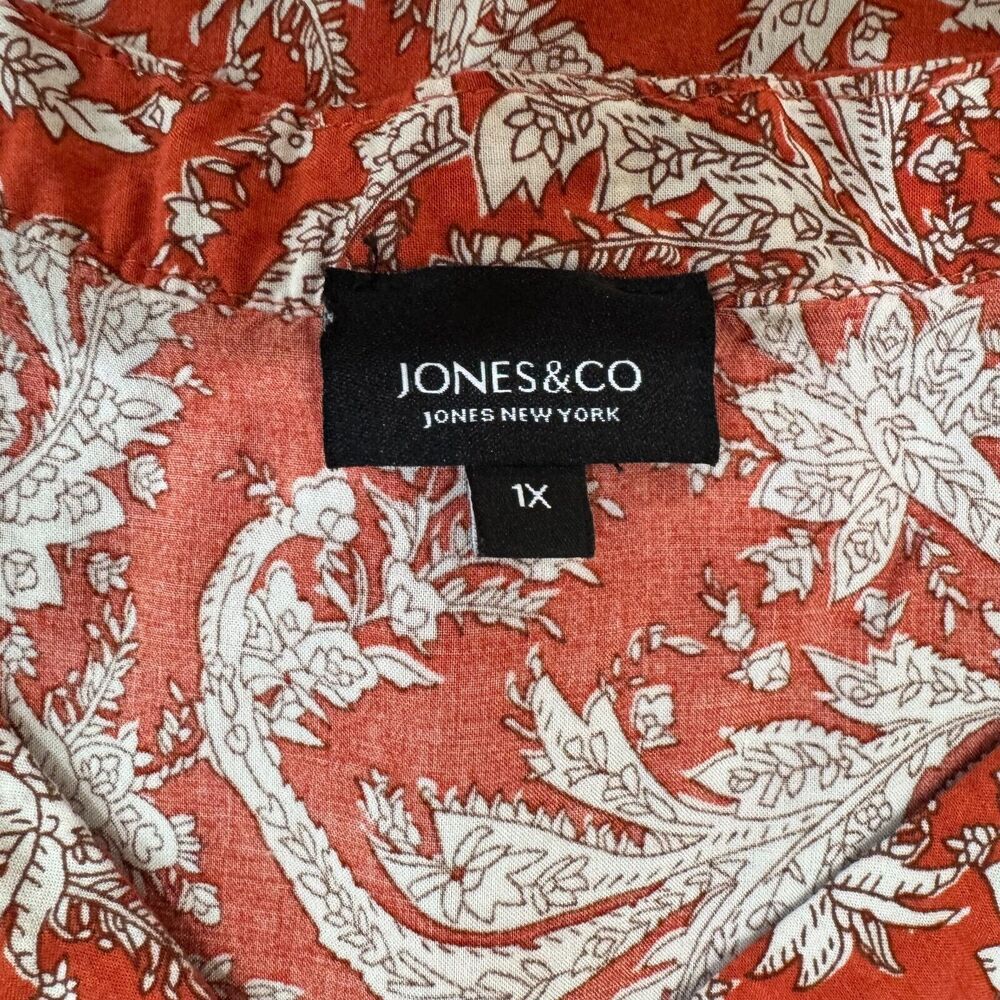 Jones New York WomenSz 1X VNeck Paisley Print 3/4 Elastic Sleeve Front Pleat