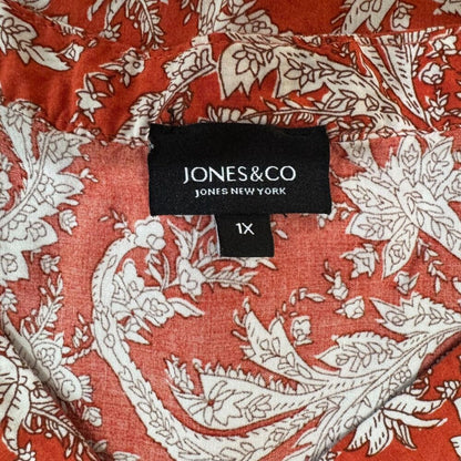 Jones New York WomenSz 1X VNeck Paisley Print 3/4 Elastic Sleeve Front Pleat