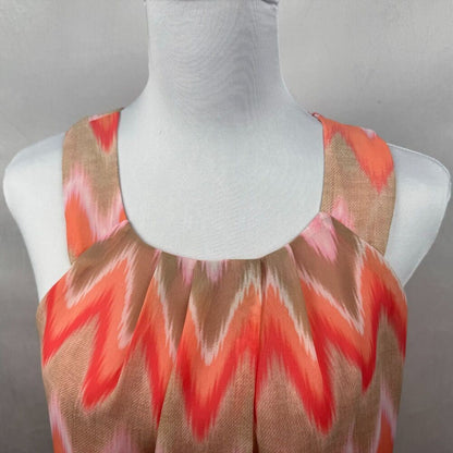 BCX Halter Top Sz S Round Neckline Zig Zag Print Coral Beige Pink Lined Button