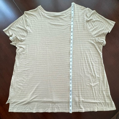 Alfani Women's Size 2X Beige Striped Short Sleeve Scoop Neck Top NWT