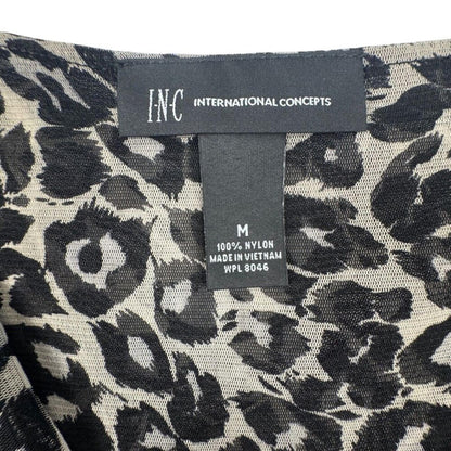 INC International Concepts Women M Top Ruched Mesh Animal Print Faux Wrap Neck