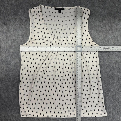 Banana Republic Women Top Sz S White Black Print Scoop Pleated Neck Sleeveless
