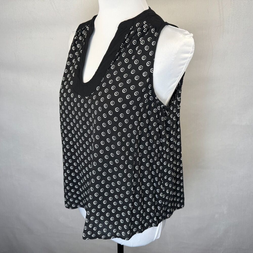 Anthropologie Maeve Women Tank Top Sz 8 Black White Circle Dots Viscose