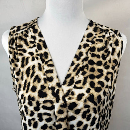 Vince Camuto Top Sz S Beige Black Leopard Print V-Neck Sleeveless