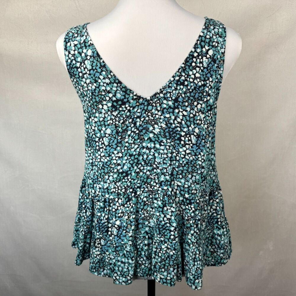 LOFT  Top Sz XS Black Multicolor Floral Sleeveless Peplum Ruffle VNeck