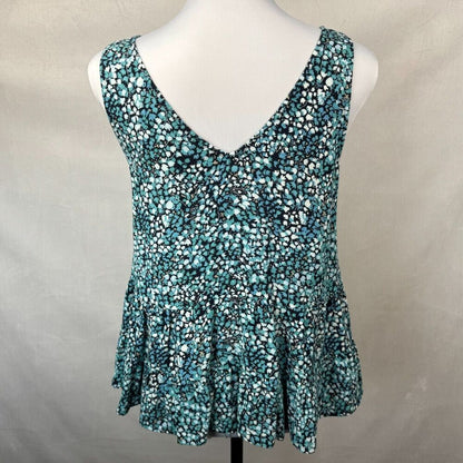 LOFT  Top Sz XS Black Multicolor Floral Sleeveless Peplum Ruffle VNeck