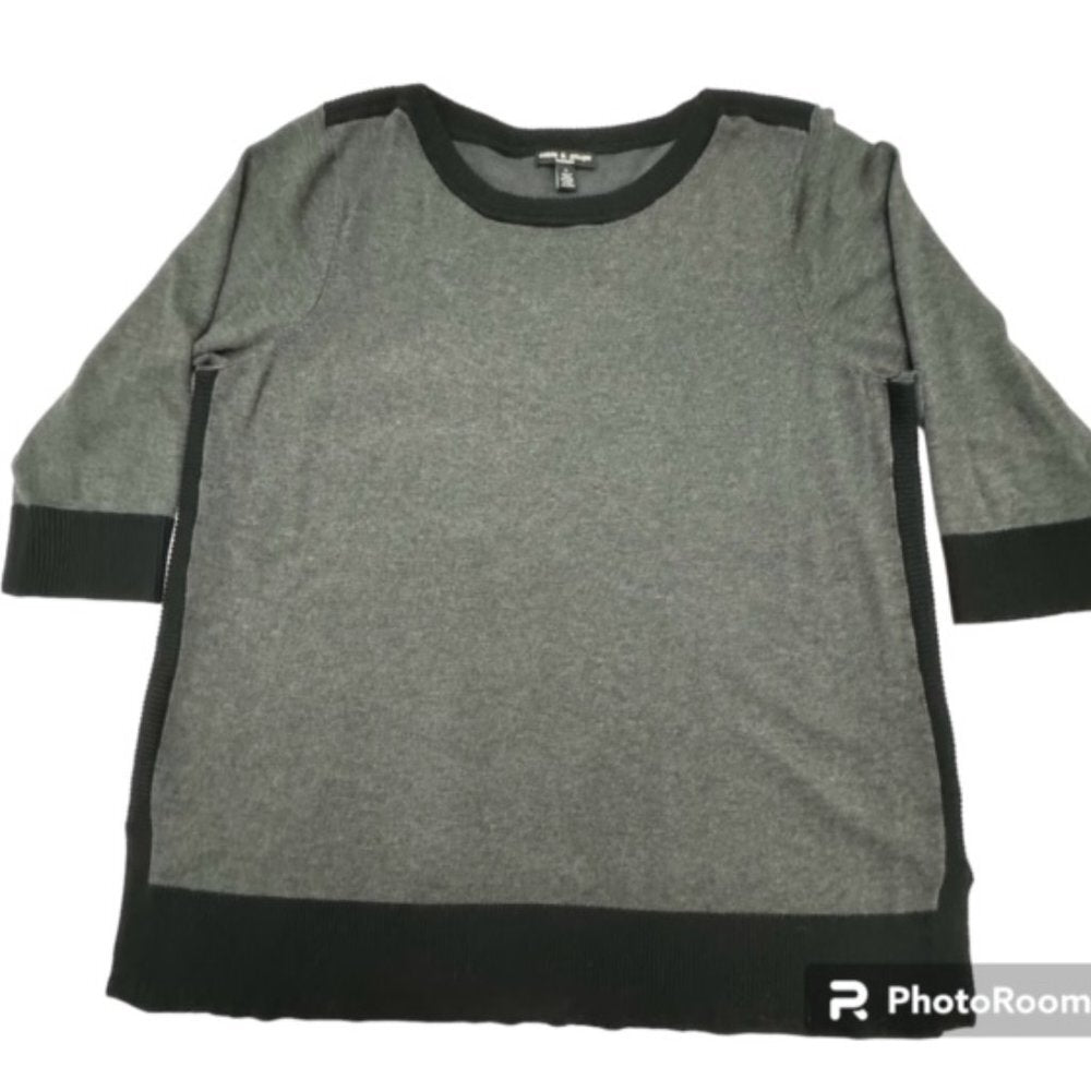 Cable & Gauge Women’s Plus Size 1X Gray Black Boat Neck Knit Top
