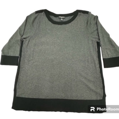 Cable & Gauge Women’s Plus Size 1X Gray Black Boat Neck Knit Top