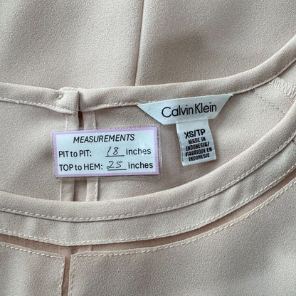 Calvin Klein Top Sz XS Dusty Peach Round Neck Short Sleeve Mesh Trim Keyhole