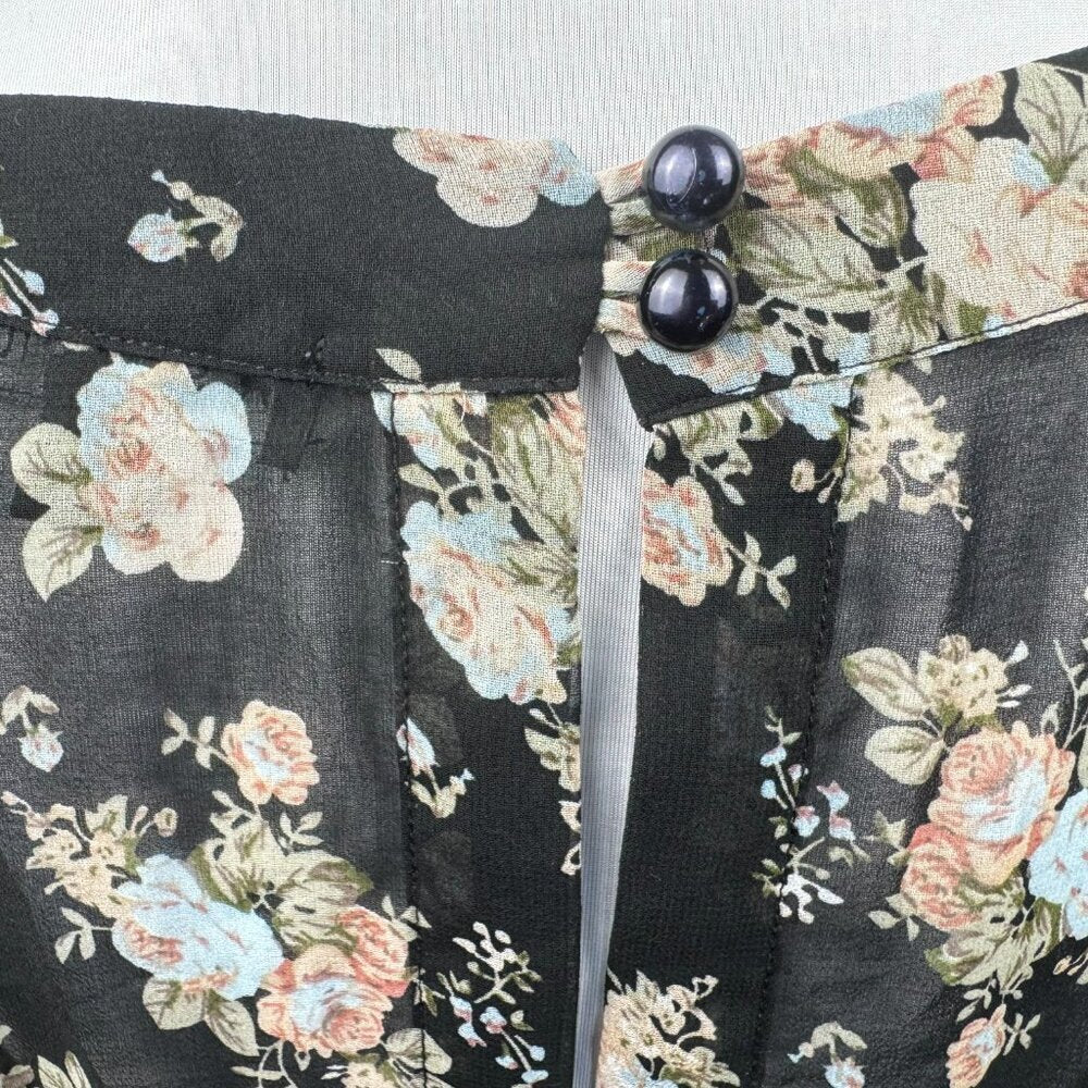 Seductions Women's Floral Sheer Blouse Size XL Black Long Sleeve Boho Romantic