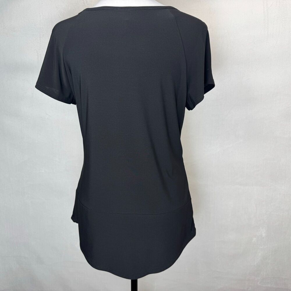PerSeption Concept Women Sz S Black Cream Round Neck Cap Sleeve