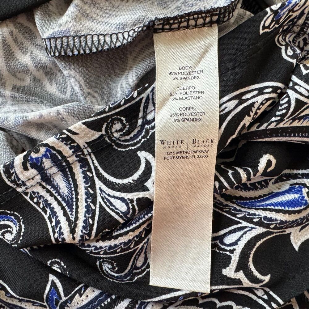 White House Black Market Tank Top Sz S Black Paisley Print Ruffle Scoop Neck