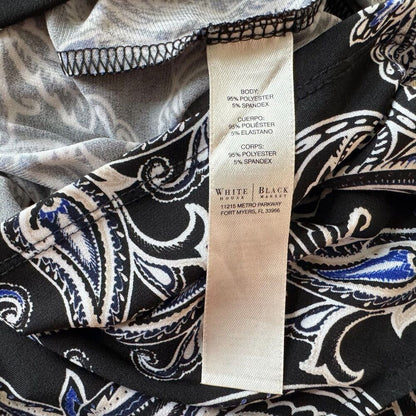 White House Black Market Tank Top Sz S Black Paisley Print Ruffle Scoop Neck