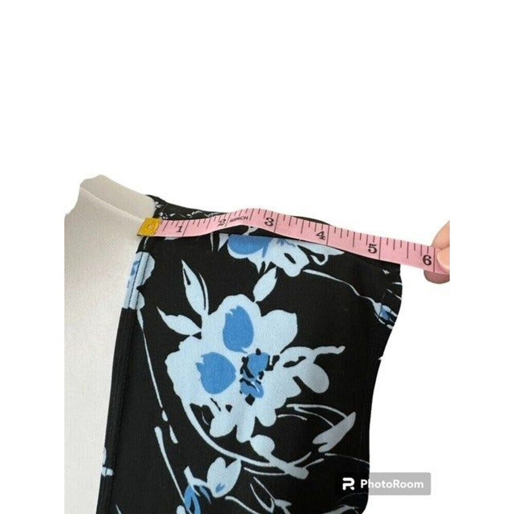 W Wrapper Black Blue Floral Faux Wrap Dress V-Neck Ruched Open Wrap Skirt