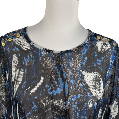 Joaquim Mir Women M Sheer Blouse Abstract Print Long Sleeve Round Neck Career