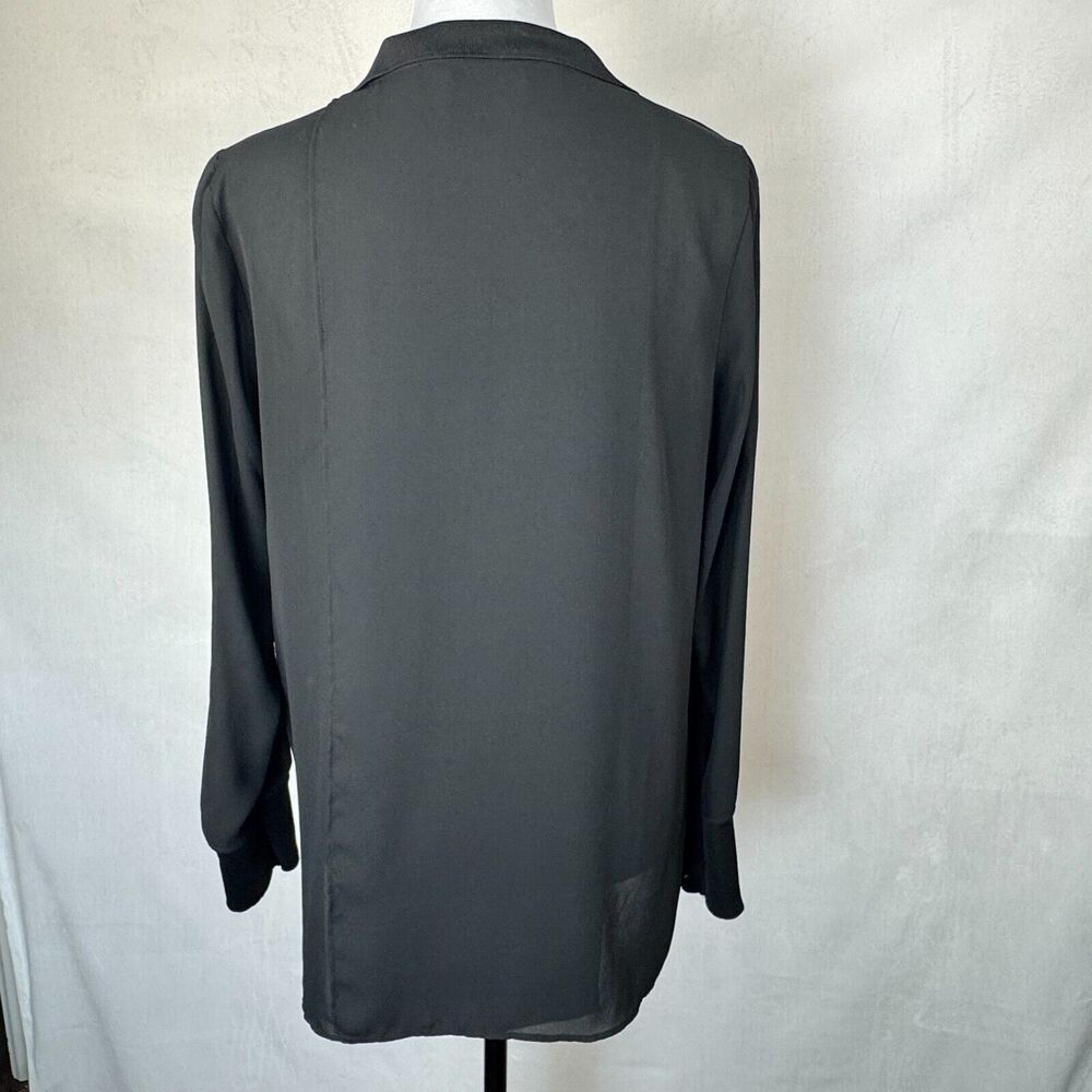 Simply Vera Vera Wang Women Sz M Sheer Black Tunic Floral Print Semi Open Back
