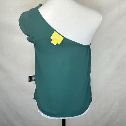 Maeve Top Sz 4 Green Silk One Shoulder Ruffle Lined Top Side Zipper