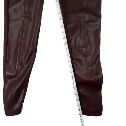 ANN TAYLOR Pant Sz 4 Burgundy Pant Front Panel Faux Leather Side zip