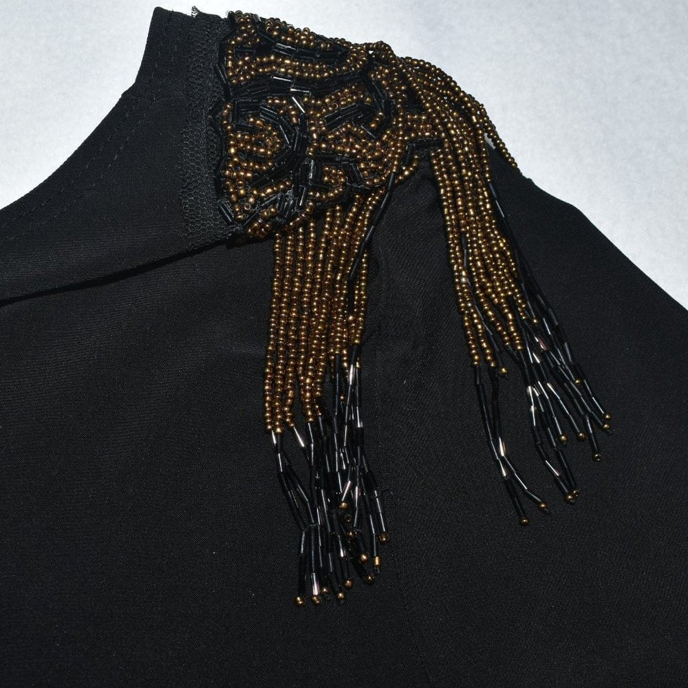 Dressbarn Black Sz 3X Evening Top Embellished Beaded Shoulders
