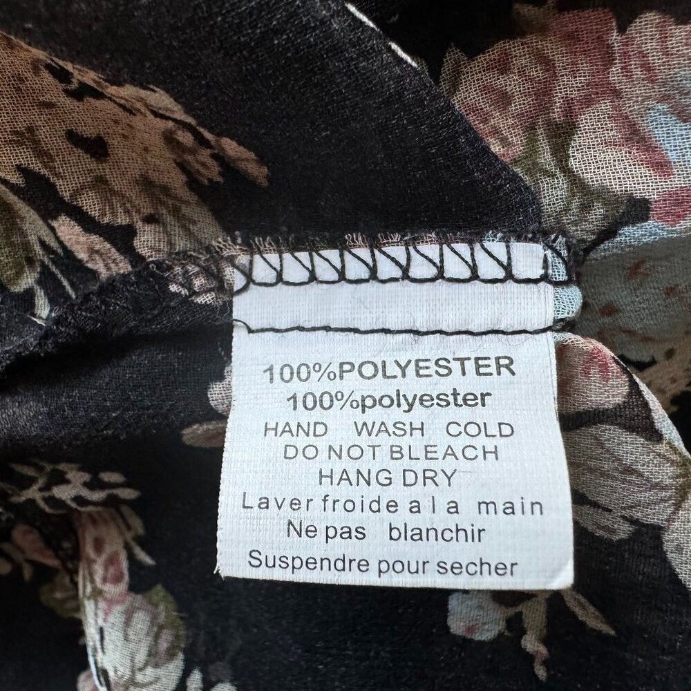 Seductions Women's Floral Sheer Blouse Size XL Black Long Sleeve Boho Romantic