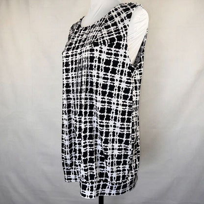 Calvin Klein Top Sz L Black and white Round Neck Pleated front Sleeveless zip