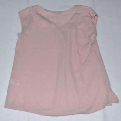 DR2 Daniel Rainn Sz S Short Sleeve Scallop Lace Trimmed V-Neck Sheer Peach