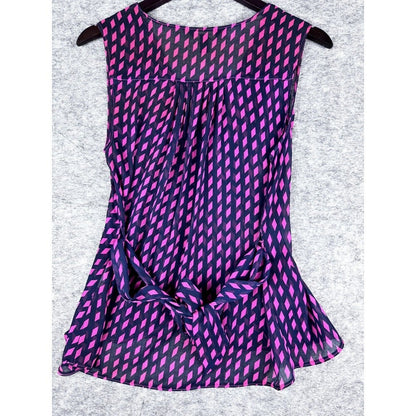 Banana Republic Sleeveless Sheer Blouse Navy and Bright Pink Back tie - Petite S