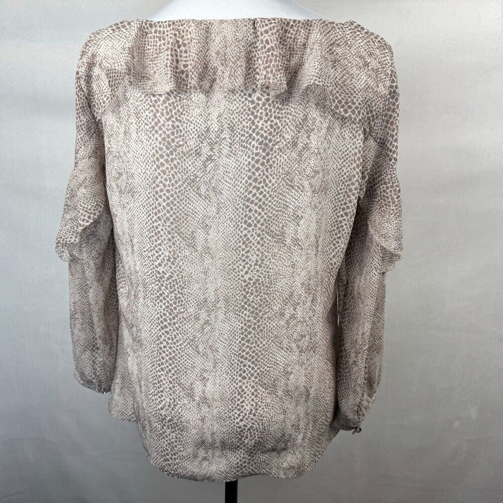 Banana Republic Women Sz S Tan Snake Skin Print Long Sleeve Ruffle Boat Neck