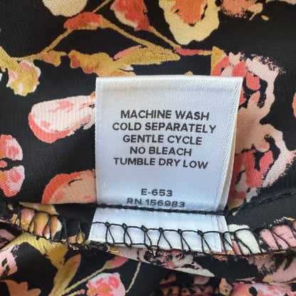 Roan Ryan Blouse Sz S Black Floral VNeck Sleeveless Elastic Waistline