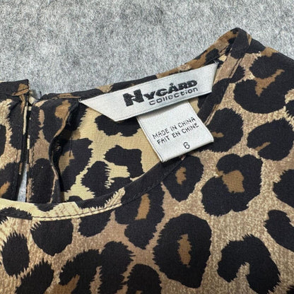 Nygard Collection Women Sz 6 Brown Animal Print Elegant Crew Neck Short Sleeve