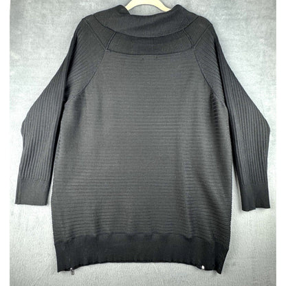 Premise Cowl Neck Pullover Sweater Ribbed Knit Black waist side zippers Size 1X