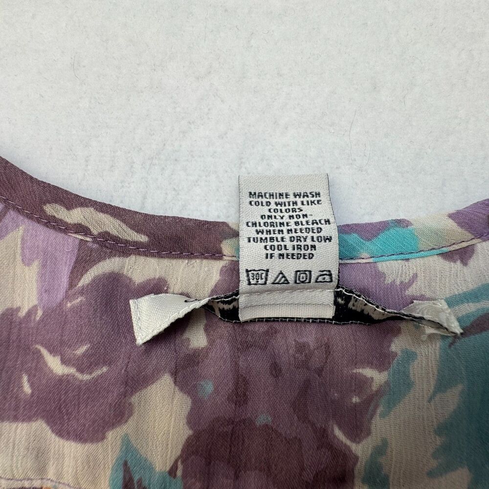 American Rag Cie Blouse Sz S Button Front Multicolor Floral Pintuck Scoop
