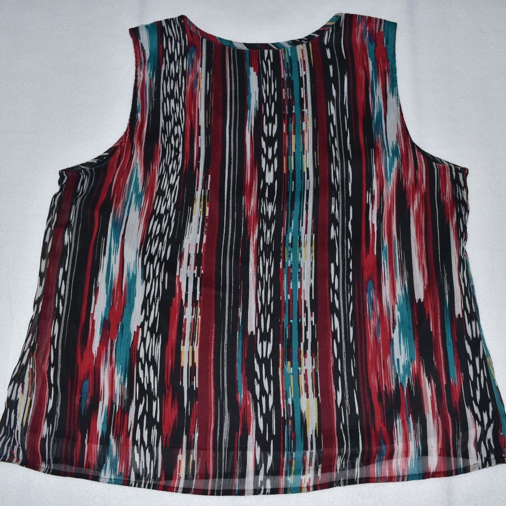 Christopher & Banks Top Sz XL Sleeveless Split Neckline Multi Color Abstract