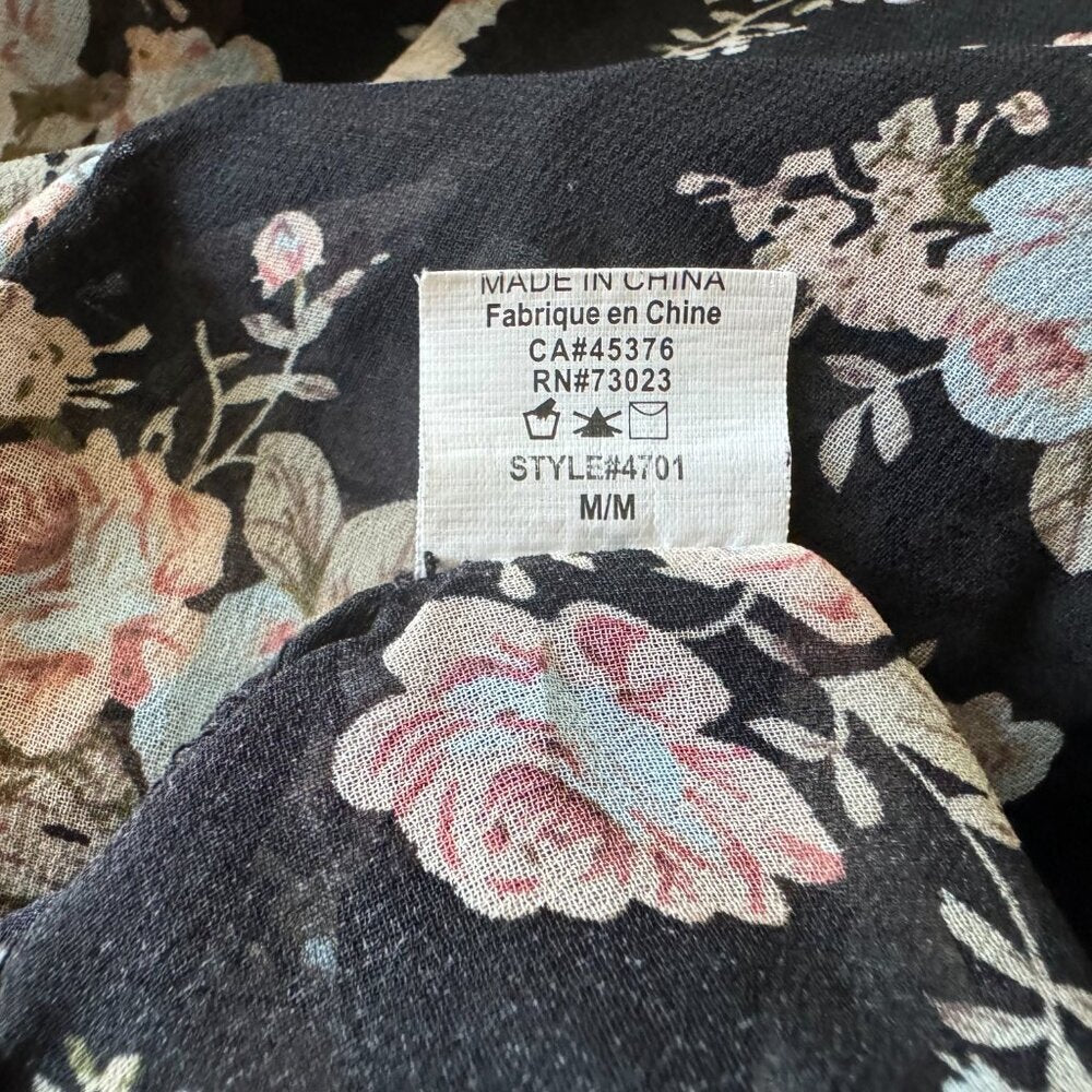 Seductions Women's Floral Sheer Blouse Size XL Black Long Sleeve Boho Romantic