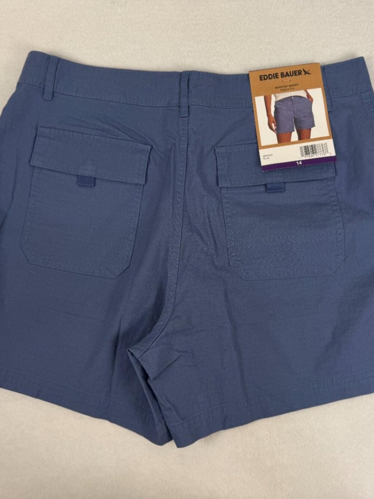 NWT Eddie Bauer Women's Ripstop Shorts Size 14 Blue Outdoor Hiking Travel B2250