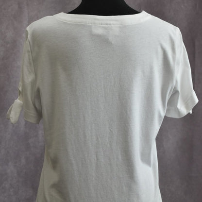 Karen Scott Women Top Sz S White Metallic Beads Tied Short Sleeves NWT