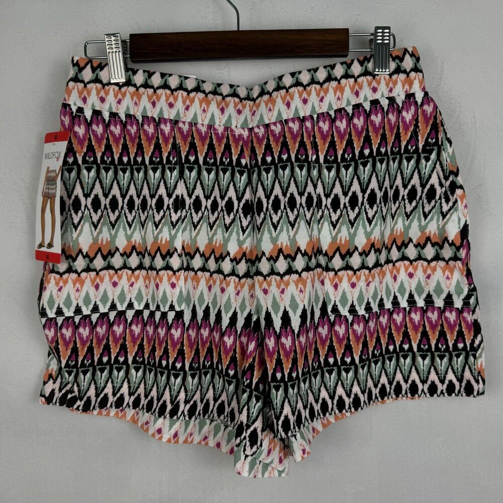 Wildfox Woment Pull On Shorts Sz M Orange Multicolor Pockets Tribal Print