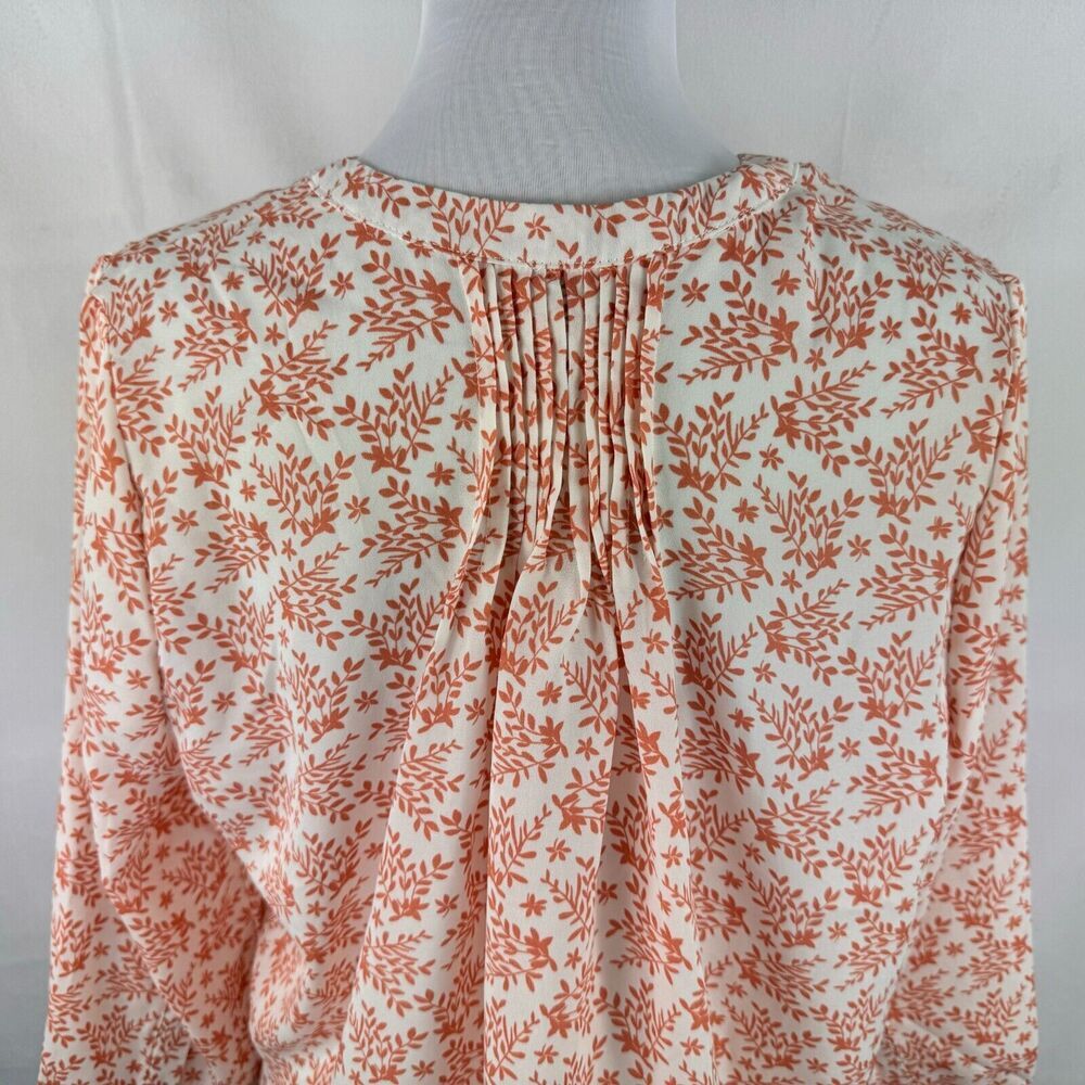 Jachs Girlfriend Blouse Sz S Notch V-Neck hidden button 3/4 sleeve coral print