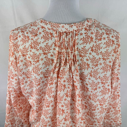 Jachs Girlfriend Blouse Sz S Notch V-Neck hidden button 3/4 sleeve coral print