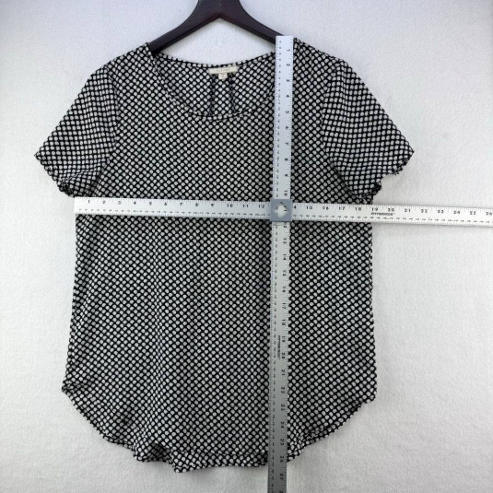 Pleione Top Women Sz XS Black polka dot pleated back