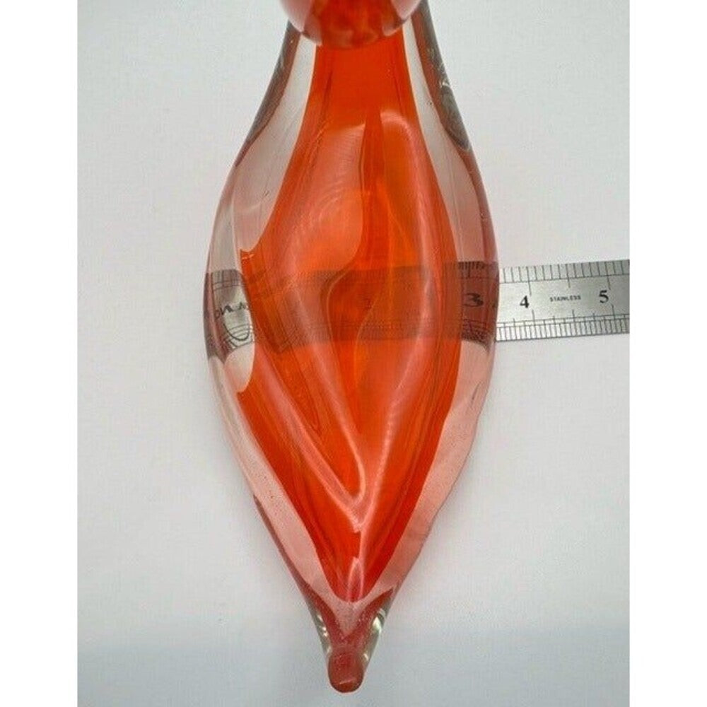 Vintage Art Glass Swan Figurines Pair Red Orange Yellow Hand Blown Style