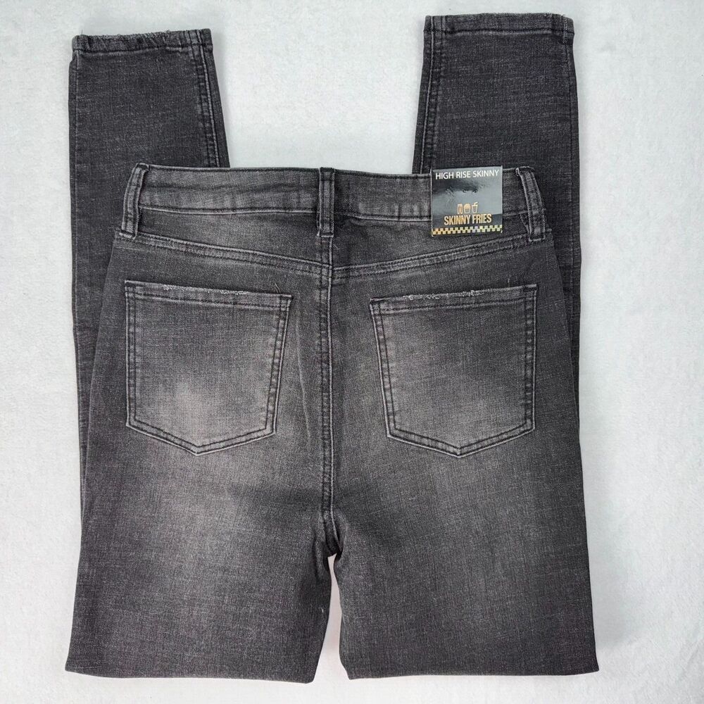 Skinny Fries Jeans Sz 9 Black Distressed Button Fly Jeans Juniors Boho